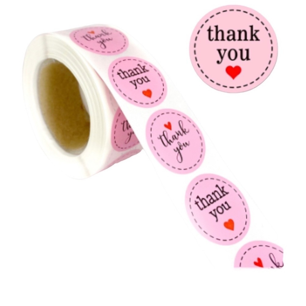 100 thank you stickers l 1 in round shipping supplies | pink stickers - Picture 1 of 4